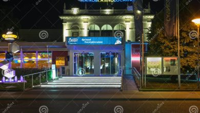 European Casino with Illuminated Signs at Night Locarno Switzerland ...